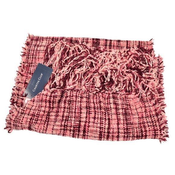 Charter Club Patterned Check Woven Chenille Wrap Scarf Wine One Size NWT - Picture 1 of 1
